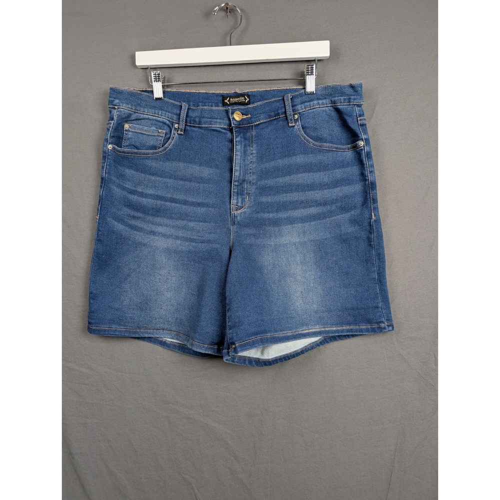 Nanette Lepore Blue High Rise Denim Jean Shorts Plus Size 18W Whiskered Stretch